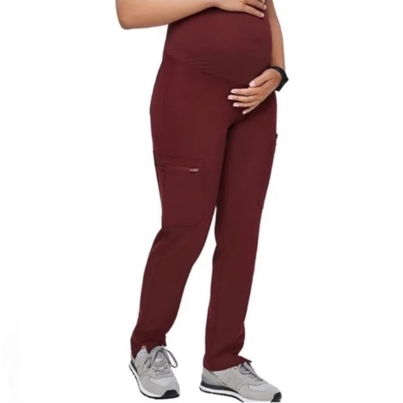 Figs Maternity Yola Slim Scrub Pants in Burgundy Size Small NWT - Picture 1 of 5